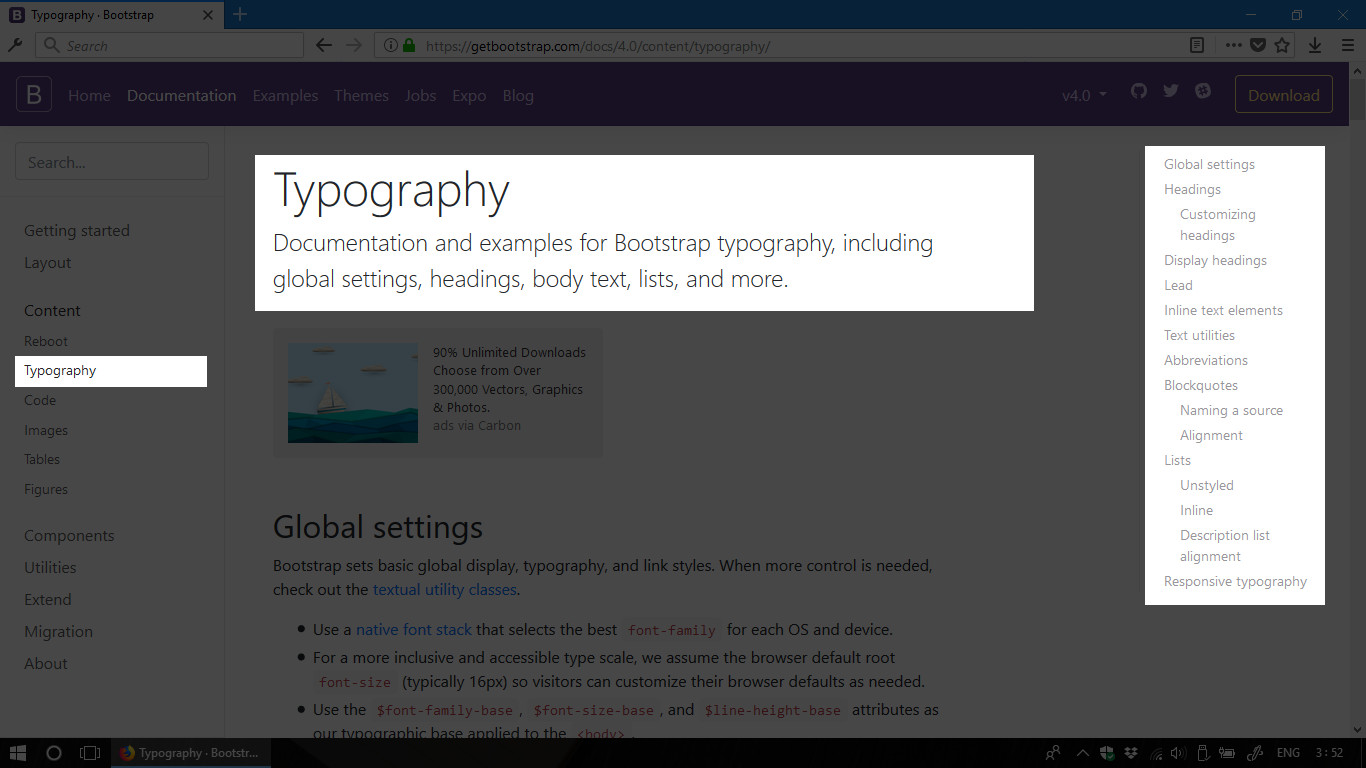 Bootstrap's Typography toolset